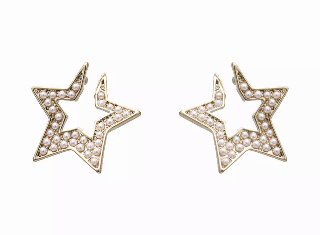 Geometric Pearl Star Earrings